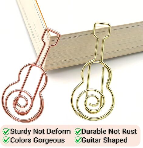 Cute Paper Clip, 30Pcs Guitar Shape Paper Clip Holder Funny Music Note Clips Clamp for Home Office Supplies Desk File Organization Wedding Decoration, Gold, Rose Gold in Saudi Arabia