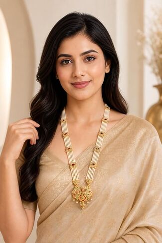 Jewar Jewelry PEARL RAANIHAAR FAHION Indian Handmade gold plated Traditional Multi-Meenakari Mughal Flower Work rich look Set 6404 for womens girls in Saudi Arabia
