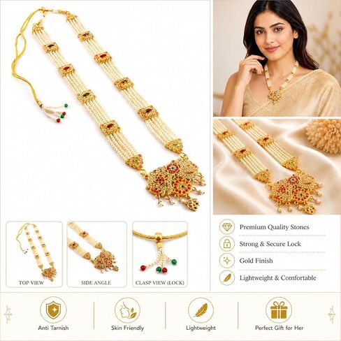 Jewar Jewelry PEARL RAANIHAAR FAHION Indian Handmade gold plated Traditional Multi-Meenakari Mughal Flower Work rich look Set 6404 for womens girls in Saudi Arabia