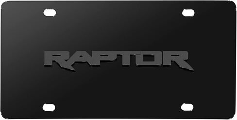 صورة iPick لشعار Ford F-150 Raptor ثلاثي الأبعاد باللون الرمادي الداكن على لوحة ترخيص سوداء من الفولاذ المقاوم للصدأ - مرخصة رسميًا in Kuwait
