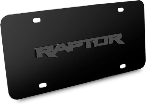 صورة iPick لشعار Ford F-150 Raptor ثلاثي الأبعاد باللون الرمادي الداكن على لوحة ترخيص سوداء من الفولاذ المقاوم للصدأ - مرخصة رسميًا in Kuwait