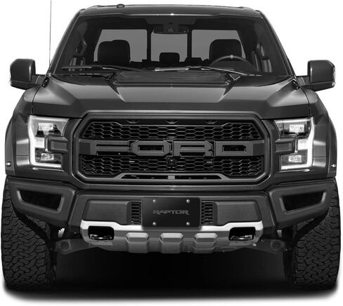 صورة iPick لشعار Ford F-150 Raptor ثلاثي الأبعاد باللون الرمادي الداكن على لوحة ترخيص سوداء من الفولاذ المقاوم للصدأ - مرخصة رسميًا in Kuwait
