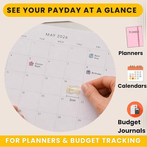 135Pcs Gold Pay Day Stickers for Planners, Foil Mini Planner Stickers 2 Sizes Decorative Payday Icon Stickers for Budget Planning Journal Finance Tracker Calendar Use Budget Organizer Accessories in Saudi Arabia