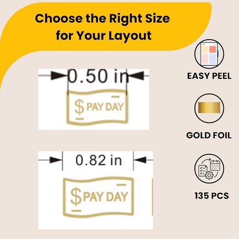 135Pcs Gold Pay Day Stickers for Planners, Foil Mini Planner Stickers 2 Sizes Decorative Payday Icon Stickers for Budget Planning Journal Finance Tracker Calendar Use Budget Organizer Accessories in Saudi Arabia