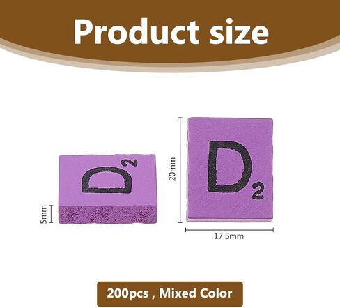 DICOSMETIC 200 قطعة من بلاط الحروف الخشبية الملونة مقاس 20 × 17.5 × 5 مم الحروف التهجئة الخشبية أدوات التعلم الأبجدية لعبة الكلمات المتقاطعة A-Z بلاط الحروف للحرف اليدوية إطار الزفاف التهجئة in Kuwait