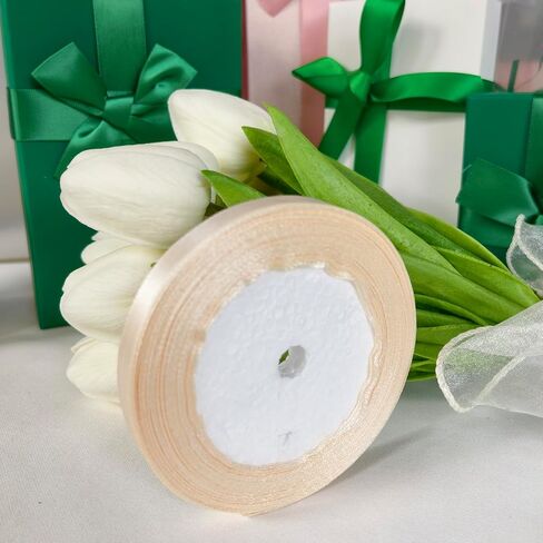 25 Yards (1 Roll) 1/4" Beige Solid Satin Ribbon Ribbons Craft Bow Party Decoration Packing Ribbons in Kuwait