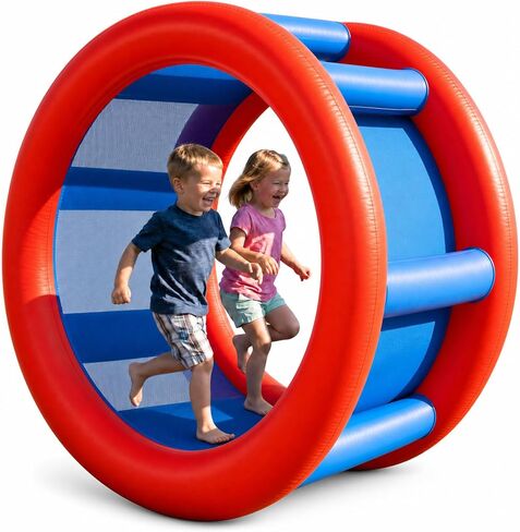 Playland 67" Giant Inflatable Land Roller Wheel for Kids & Adults - 2 Person Human Hamster Wheel, Durable PVC Outddor Rolling Toy for Backyard, Beach & Lawn Games, Supports 300 Lbs, Ages 5+ in Kuwait