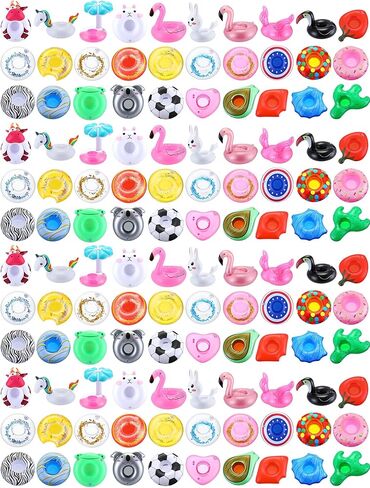 Lenwen 120 Pack Inflatable Drink Holder Pool Drink Floats Inflatable Floating Cup Holders for Adults Summer Swimming Pool Party Supplies, Bath Toys Flamingos Unicorn in Saudi Arabia