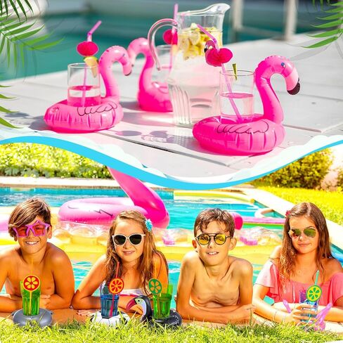 Lenwen 120 Pack Inflatable Drink Holder Pool Drink Floats Inflatable Floating Cup Holders for Adults Summer Swimming Pool Party Supplies, Bath Toys Flamingos Unicorn in Saudi Arabia