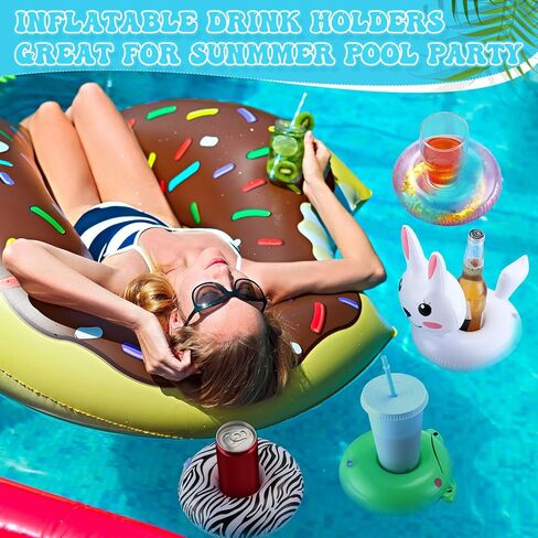 Lenwen 120 Pack Inflatable Drink Holder Pool Drink Floats Inflatable Floating Cup Holders for Adults Summer Swimming Pool Party Supplies, Bath Toys Flamingos Unicorn in Saudi Arabia