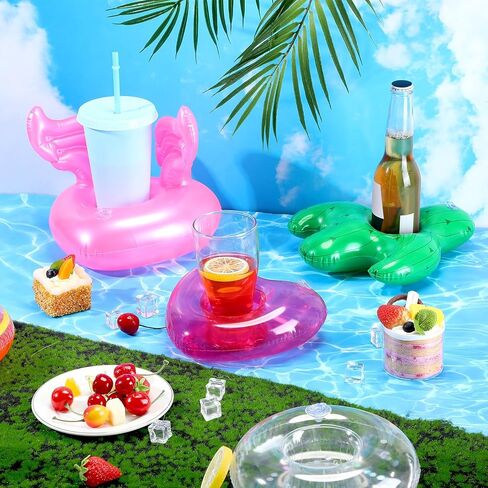Lenwen 120 Pack Inflatable Drink Holder Pool Drink Floats Inflatable Floating Cup Holders for Adults Summer Swimming Pool Party Supplies, Bath Toys Flamingos Unicorn in Saudi Arabia