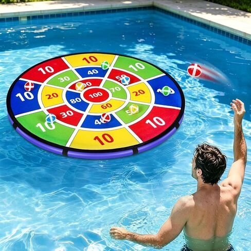 28 Inch Inflatable Dart Board Pool Game with Sticky Balls, Swimming Pool Water Game for Indoor Outdoor & Yard Use, Summer Family Party & Birthday Gift in Saudi Arabia