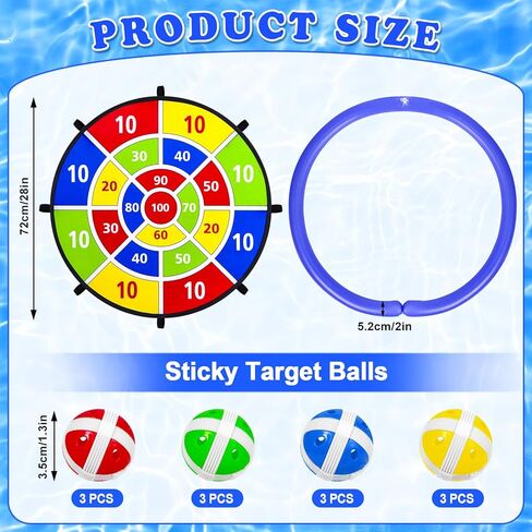 28 Inch Inflatable Dart Board Pool Game with Sticky Balls, Swimming Pool Water Game for Indoor Outdoor & Yard Use, Summer Family Party & Birthday Gift in Saudi Arabia