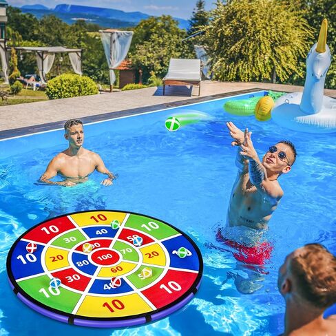 28 Inch Inflatable Dart Board Pool Game with Sticky Balls, Swimming Pool Water Game for Indoor Outdoor & Yard Use, Summer Family Party & Birthday Gift in Saudi Arabia