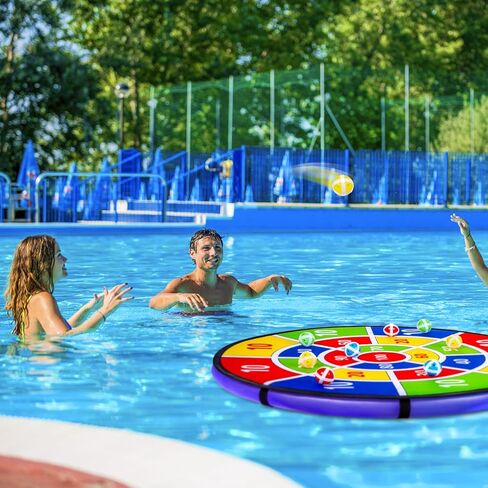 28 Inch Inflatable Dart Board Pool Game with Sticky Balls, Swimming Pool Water Game for Indoor Outdoor & Yard Use, Summer Family Party & Birthday Gift in Saudi Arabia