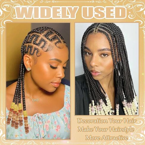NAISKA 90PCS Wood Hair Beads 10 Styles Beads Sets African Wooden Braids Beads Acrylic Hair Tube Bead Loc Dreadlock Jewelry Hair Accessories for Women in Saudi Arabia