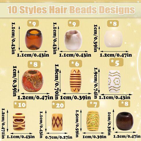 NAISKA 90PCS Wood Hair Beads 10 Styles Beads Sets African Wooden Braids Beads Acrylic Hair Tube Bead Loc Dreadlock Jewelry Hair Accessories for Women in Saudi Arabia