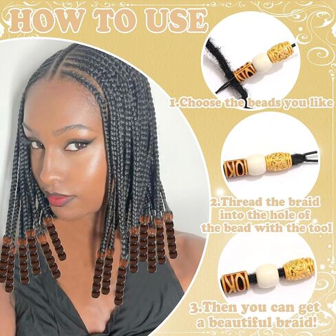 NAISKA 90PCS Wood Hair Beads 10 Styles Beads Sets African Wooden Braids Beads Acrylic Hair Tube Bead Loc Dreadlock Jewelry Hair Accessories for Women in Saudi Arabia