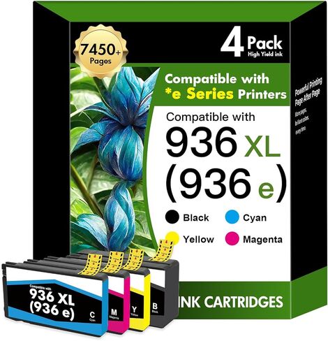 936 936XL 9125e 9120e Ink Cartridges Combo Pack：Replacement for HP 936e 936 Ink Cartridges for HP OfficeJet Pro 9125e 9120e 9730e 9130 9135e 9122e 9128e 9110b 9120b 9130e Printers (4 Pack in Saudi Arabia
