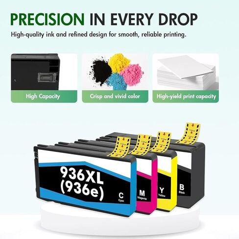 936 936XL 9125e 9120e Ink Cartridges Combo Pack：Replacement for HP 936e 936 Ink Cartridges for HP OfficeJet Pro 9125e 9120e 9730e 9130 9135e 9122e 9128e 9110b 9120b 9130e Printers (4 Pack in Saudi Arabia