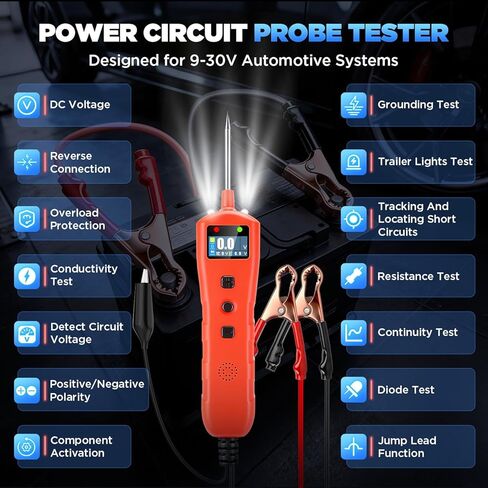 Power Circuit Probe Tester, 9V-30V DC Automotive Short Circuit Finder with 13ft Cable, Auto Electrical Tester wih LED Light, Automotive Test Light, Overload Protection in Saudi Arabia