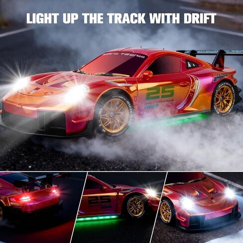 RC Drift Car,1:24 Scale Remote Control Vehicle for Kids,20KM/H 4WD High Speed RC Cars with LED Lights,2 Batteries & Drift Tires Racing Toy for Adults,Kids,Boys and Girls in Kuwait