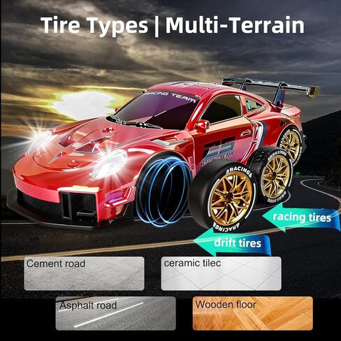 RC Drift Car,1:24 Scale Remote Control Vehicle for Kids,20KM/H 4WD High Speed RC Cars with LED Lights,2 Batteries & Drift Tires Racing Toy for Adults,Kids,Boys and Girls in Kuwait