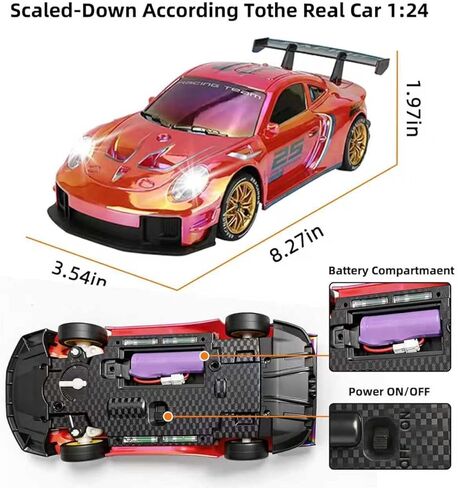 RC Drift Car,1:24 Scale Remote Control Vehicle for Kids,20KM/H 4WD High Speed RC Cars with LED Lights,2 Batteries & Drift Tires Racing Toy for Adults,Kids,Boys and Girls in Kuwait