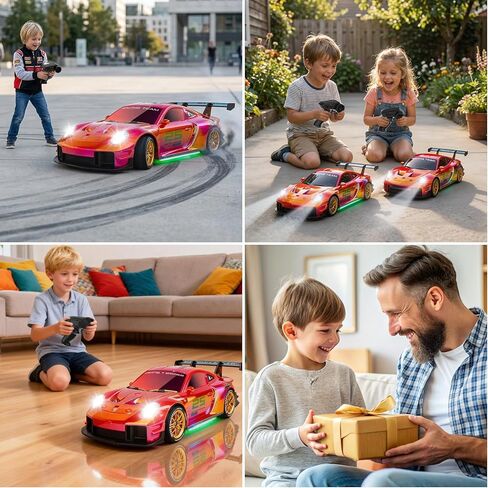 RC Drift Car,1:24 Scale Remote Control Vehicle for Kids,20KM/H 4WD High Speed RC Cars with LED Lights,2 Batteries & Drift Tires Racing Toy for Adults,Kids,Boys and Girls in Kuwait