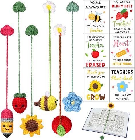 Gueevin 6 Sets Graduation Gifts for Teacher, Teachers Crochet Bookmarks Thank You Gifts for Women Crochet Bookmarks with Cards and OPP Bags for Graduation End of Year Supplies in Kuwait