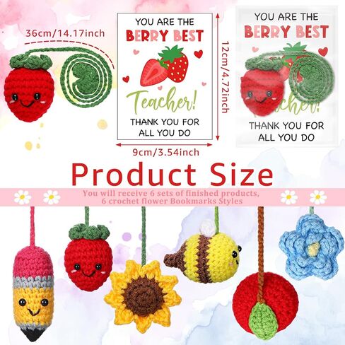 Gueevin 6 Sets Graduation Gifts for Teacher, Teachers Crochet Bookmarks Thank You Gifts for Women Crochet Bookmarks with Cards and OPP Bags for Graduation End of Year Supplies in Kuwait