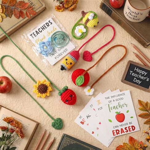 Gueevin 6 Sets Graduation Gifts for Teacher, Teachers Crochet Bookmarks Thank You Gifts for Women Crochet Bookmarks with Cards and OPP Bags for Graduation End of Year Supplies in Kuwait