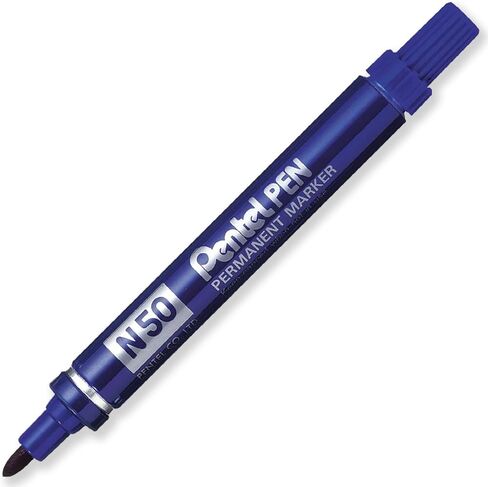 Pentel N50 Fine Permanent Marker - 4.3mm Bullet Tip - Multi Surface Use - Cardboard, Metal, Wood, Plastic & Glass Marker Pens - In Pillow Packaging - Blue, Pack of 3 in Kuwait