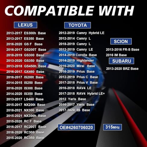 مستشعر مراقبة ضغط الإطارات المبرمج مسبقًا 315 ميجا هرتز مستشعر TPMS متوافق مع Toyota 2012-2019 Camry 2014-2019 Highlander، من أجل Lexus Scion Subaru 4PCS استبدال 4260706020 PMV-C010 in Kuwait