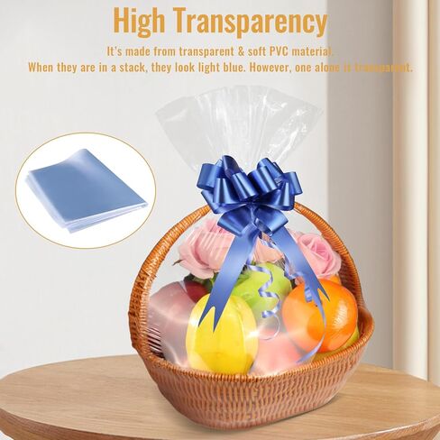 Yeumk Shrink Wrap Bags for Christmas Gift Baskets 12x18 Inches 10 Pack Clear Cellophane PVC Heat Shrink Bags for Gift Wrapping Halloween Easter Valentine's Day Mother's Day in Kuwait