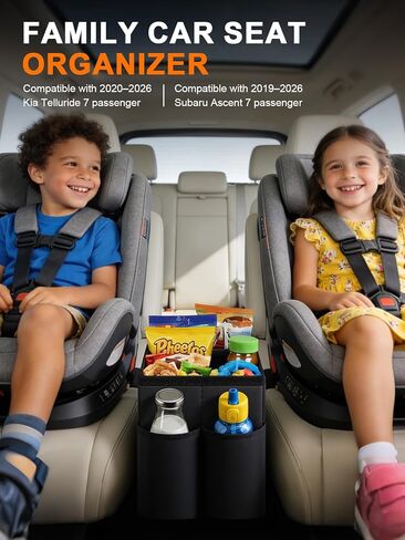 Car Seat Organizer Compatible with 2019-2026 Kia Telluride/Subaru Ascent 7 Seater, Car Seat Aisle Storage Box with 9.5L Leakproof Cooler Bag, Foldable Backseat Console Bin for Family Travel in Saudi Arabia