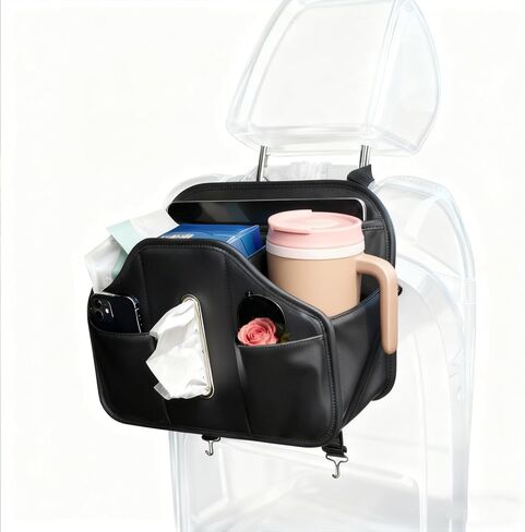 Multifunctional Car Tissue Holder,Back Seat Organizer with Cup Holder,PU Leather Car Headrest Seat Back Storage,Snack Organizers for Kids,Large Tissue Box Cover Fit Kleenex Tissues(50-230ct) in Saudi Arabia