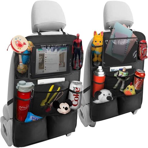 2Pack Car Seat Back Organizer, Kick Mats Backseat Car Storage with Touch Screen Tablet Holder, Waterproof Car Back Seat Protector for Kids, Vehicle Back Seat Organizer for Travel Accessories in Saudi Arabia