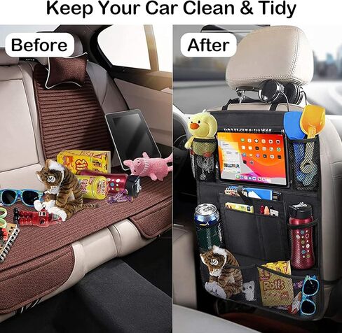 2Pack Car Seat Back Organizer, Kick Mats Backseat Car Storage with Touch Screen Tablet Holder, Waterproof Car Back Seat Protector for Kids, Vehicle Back Seat Organizer for Travel Accessories in Saudi Arabia