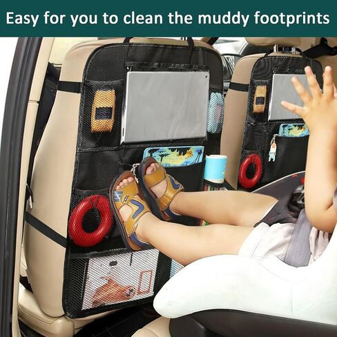 2Pack Car Seat Back Organizer, Kick Mats Backseat Car Storage with Touch Screen Tablet Holder, Waterproof Car Back Seat Protector for Kids, Vehicle Back Seat Organizer for Travel Accessories in Saudi Arabia
