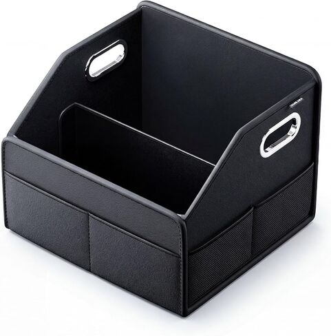 Car Front Seat Organizer - PU Leather Car Storage Box with Metal Handle, Divided Black Car Caddy Organizer for Truck/SUV/RV/Sedan, Universal Car Accessories for Trunk Front Back Seat in Saudi Arabia