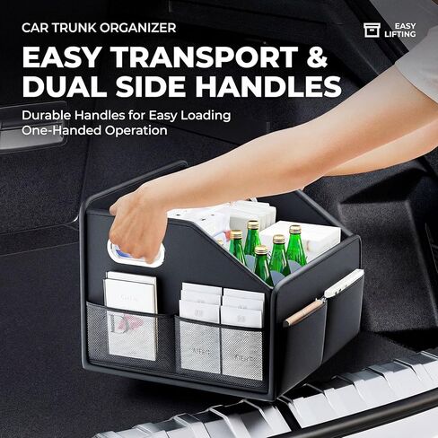 Car Front Seat Organizer - PU Leather Car Storage Box with Metal Handle, Divided Black Car Caddy Organizer for Truck/SUV/RV/Sedan, Universal Car Accessories for Trunk Front Back Seat in Saudi Arabia