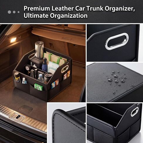 Car Front Seat Organizer - PU Leather Car Storage Box with Metal Handle, Divided Black Car Caddy Organizer for Truck/SUV/RV/Sedan, Universal Car Accessories for Trunk Front Back Seat in Saudi Arabia
