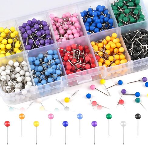 1000 Pcs Multi-Color Push Pins, Map Pins for Travel Map, 1/8" Small Map Tacks with Plastic Beads Head for Cork Board, World Map Pin Board, Bulletin Board, Fabric Marking, Craft, Office in Saudi Arabia