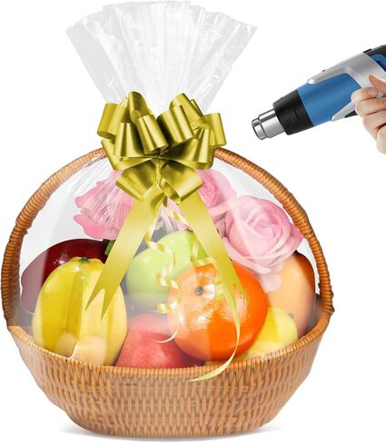 Yeumk Shrink Wrap Bags for Christmas Gift Baskets 12x18 Inches 10 Pack Clear Cellophane PVC Heat Shrink Bags for Gift Wrapping Halloween Easter Valentine's Day Mother's Day in Kuwait