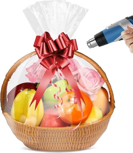 Yeumk Shrink Wrap Bags for Christmas Gift Baskets 12x18 Inches 10 Pack Clear Cellophane PVC Heat Shrink Bags for Gift Wrapping Halloween Easter Valentine's Day Mother's Day in Kuwait
