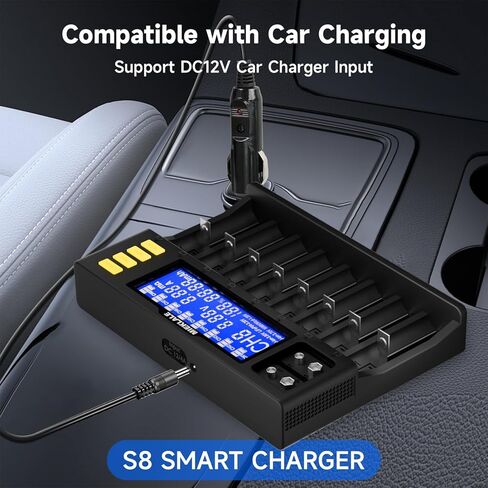 18650 Battery Charger,MIEKLALE Intelligent USB 8 Slot Quick with LCD Display Battery Charger for Ni-MH Ni-Cd AA AAA Li-ion LiFePO4 IMR 10440 14500 16340 RCR123A 26650 in Saudi Arabia