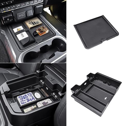 منظم وحدة التحكم المركزية متوافق مع ملحقات 2019-2022 Chevy Silverado/GMC Sierra 1500 و2020-2023 2500HD 3500HD (مقاعد الدلو فقط)، قطعتان من علبة تخزين مسند الذراع in Kuwait