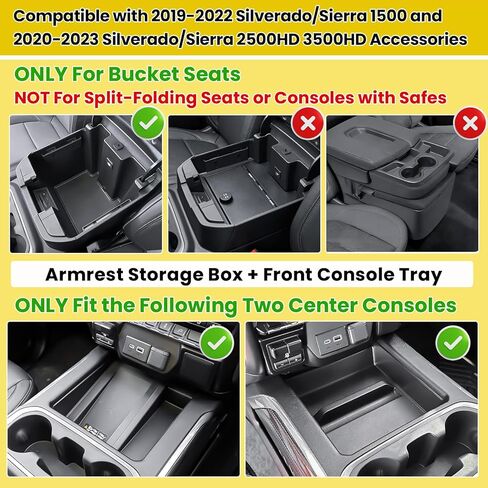 منظم وحدة التحكم المركزية متوافق مع ملحقات 2019-2022 Chevy Silverado/GMC Sierra 1500 و2020-2023 2500HD 3500HD (مقاعد الدلو فقط)، قطعتان من علبة تخزين مسند الذراع in Kuwait