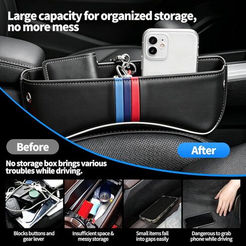 قطعتان من حشو فجوات مقعد السيارة لسيارة BMW X3 X5 X7 X1 X6 X4 X2 3 4 5 7 1 2 من الملحقات، منظم حشو فجوات المقعد الجانبي من الجلد وتخزينه مع شعار رياضي M ثلاثي الألوان in Kuwait